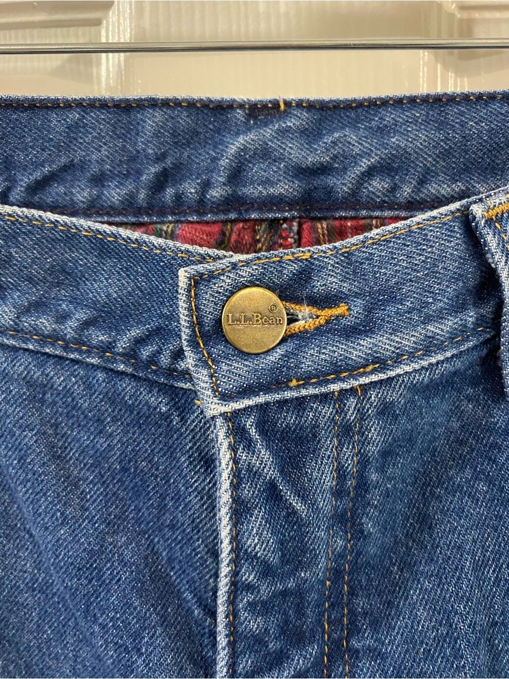 LL BEAN Thick Red Flannel-Lined Cotton Denim Jeans WMNS 16P Vintage 90s Cottage - Picture 4 of 8